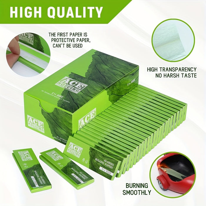 1 1/4 Size Unbleached Wood Pulp Rolling Paper Green 50 Booklets