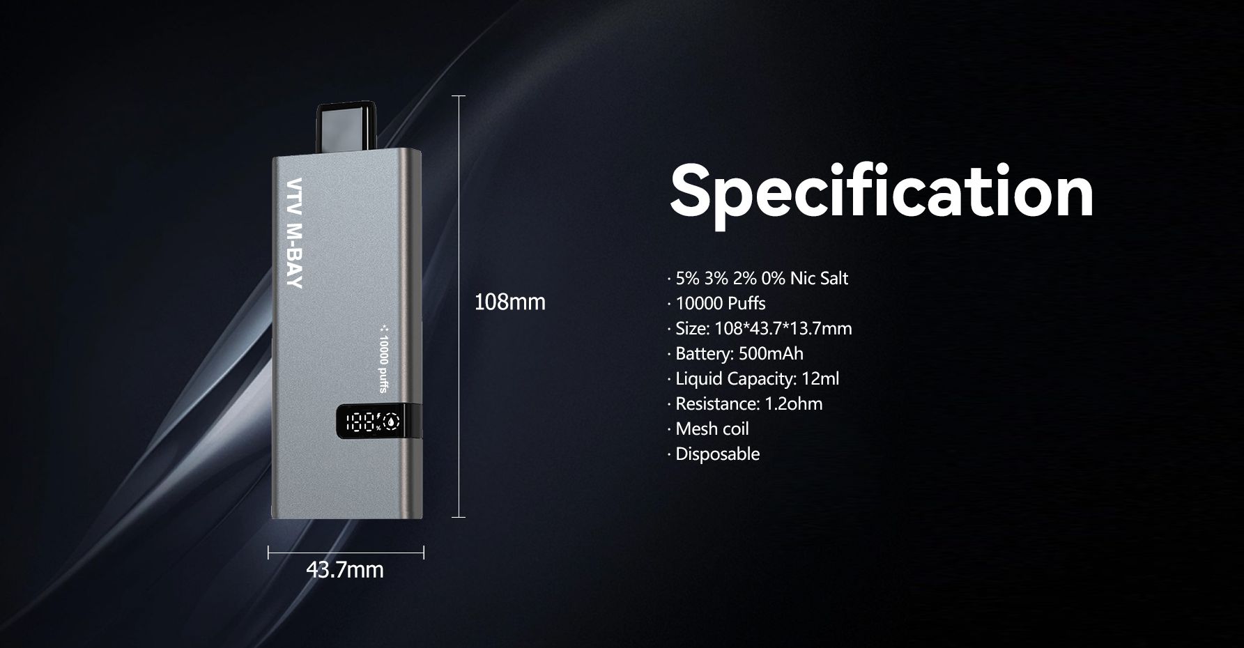 M-BAY Disposable Vape Dual Rechargeable Dual Mesh Coil E-Cigarette VTV