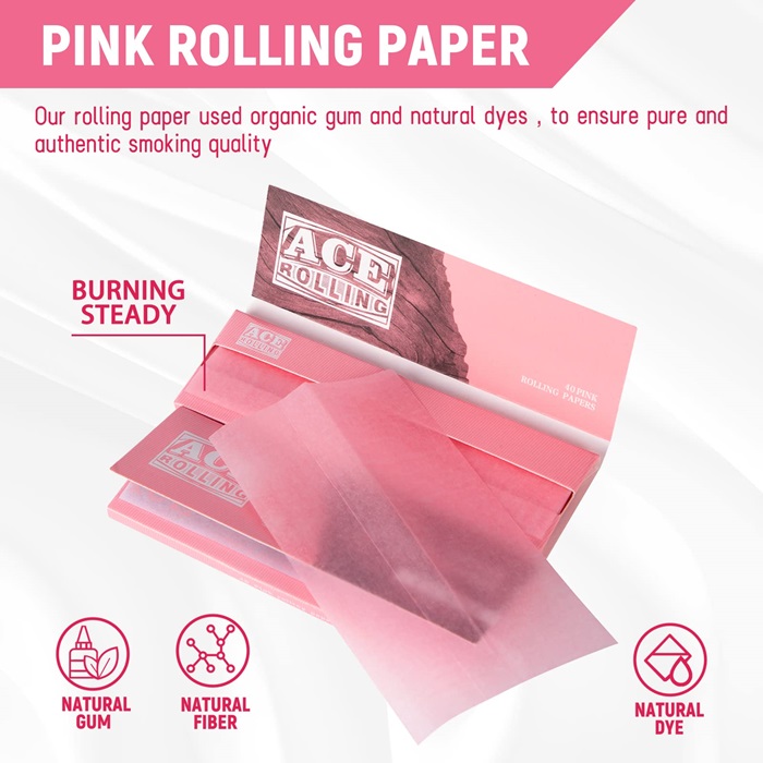 1 1/4 Size Unbleached Wood Pulp Pink Rolling Paper 50 Booklets