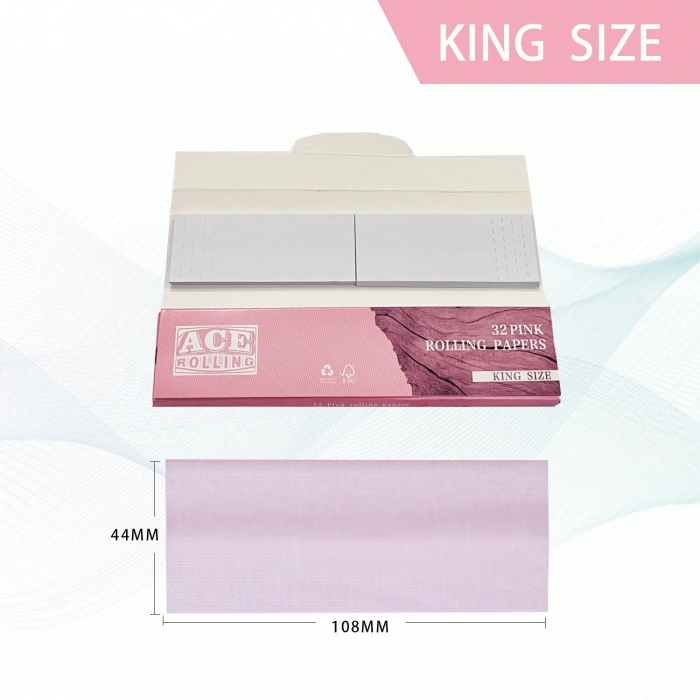 King Size + Tips Bleached Cigarette Rolling Papers Pink 24 Booklets