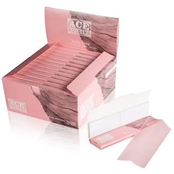 King Size + Tips Bleached Cigarette Rolling Papers Pink 24 Booklets