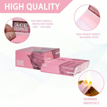 King Size + Tips Bleached Cigarette Rolling Papers Pink 24 Booklets