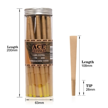 108MM Pre Rolled Cones Unbleached Wood Rolling Paper - 50 Cones